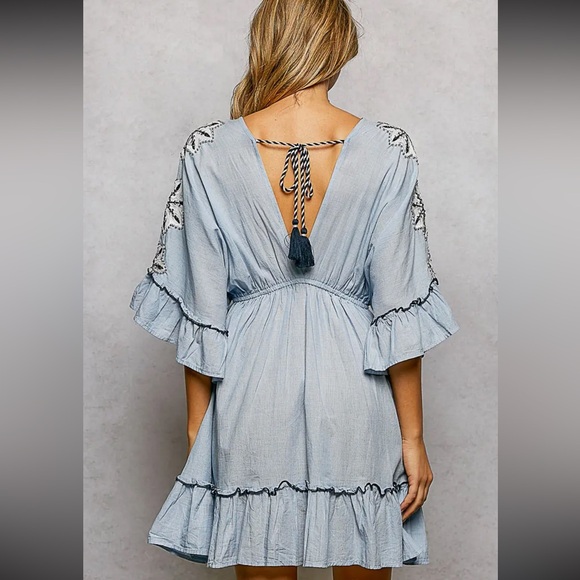 POL. V-neck Embroidered Dress with Tassels - Picture 2 of 7